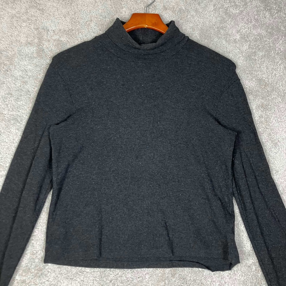 Vintage Ralph Lauren Turtleneck Women Large Gray Ribbed Knit Rayon Made in USA
